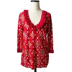 NEW Mud Pie Women's Pink Geometric Tunic Dress 3/4 Sleeve Size S Swim Cover